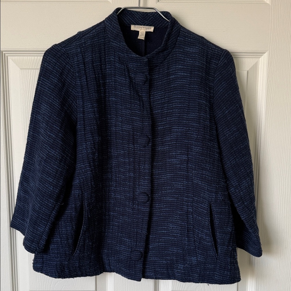 EILEEN FISHER Dark NAVY Blue and light blue Jacket.